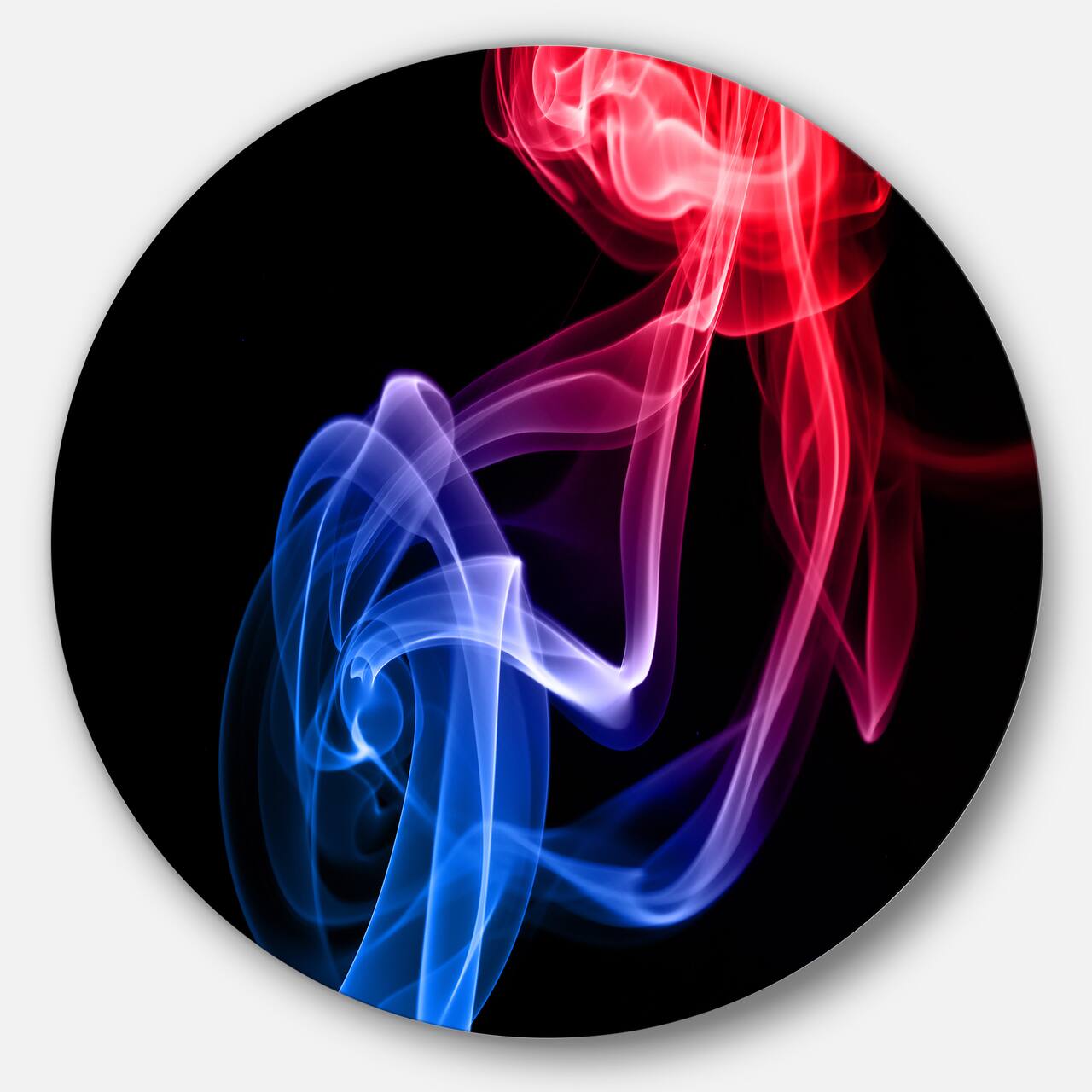 Designart - Blue Red Floating Smoke on Black' Disc Large Abstract Metal Circle Wall Art